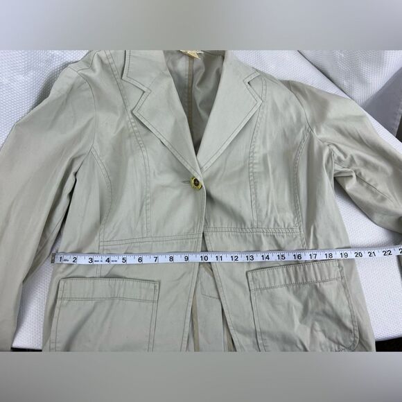 Michael Kors Womens One Button Blazer Suit Jacket Tan 100% Cotton Size 14 - Picture 4 of 12